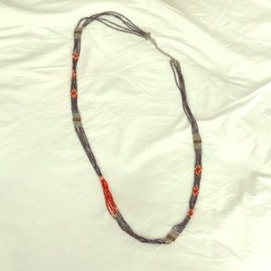 Orange and Grey Long Beaded Necklace